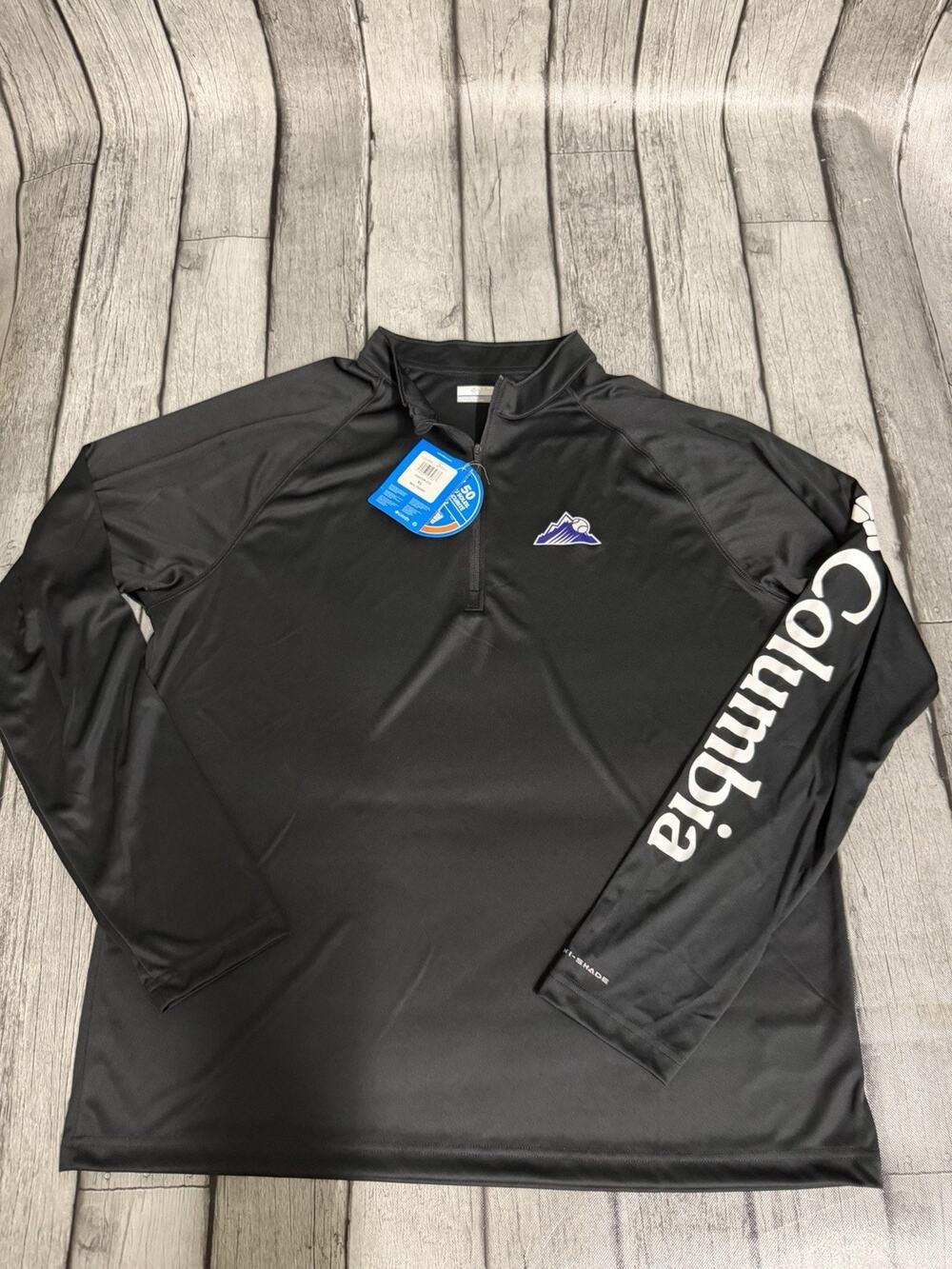 NWT Men's Columbia Colorado Rockies Black Terminal Tackle 1/4 Zip Pullover Sz XL